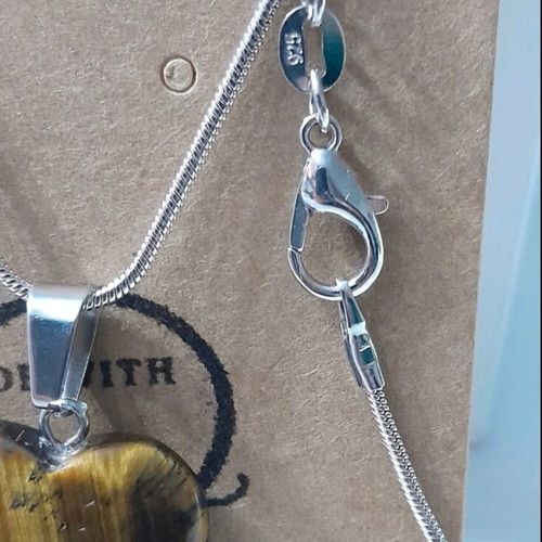 Handmade heart necklace with natural tiger eye stone and silver chain new