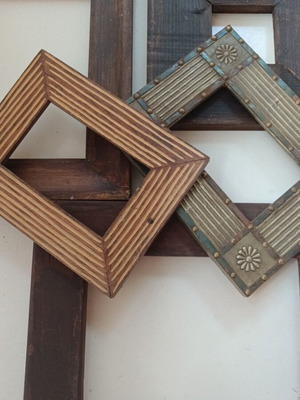 Handmade wooden frames used, pack of 5 without glass