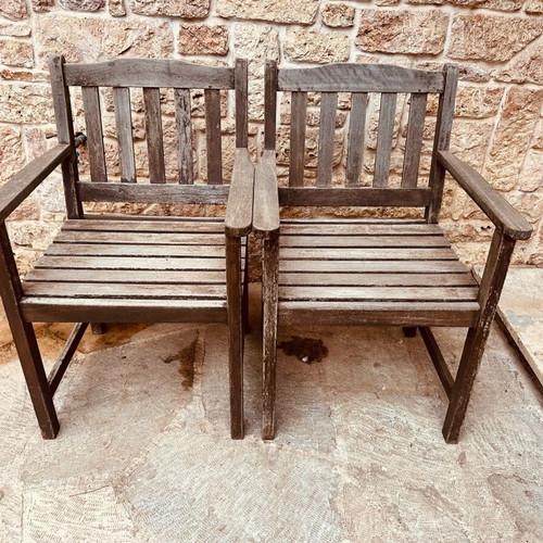 Garden chairs used, 2 pieces, solid teak wood
