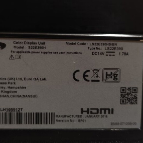 Samsung 22" Full HD Monitor S22E390H like new with speakers and power supply gift