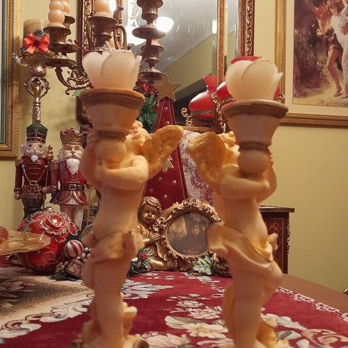 Vintage angel candle holder set like new, resin