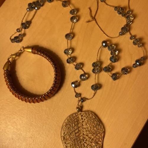 Boho set with long necklace and leather bracelet like new