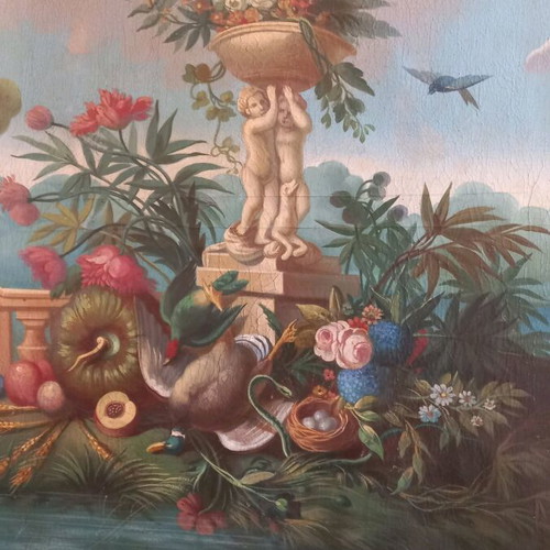 French Trumeau mirror used, late 19th century, canvas painting