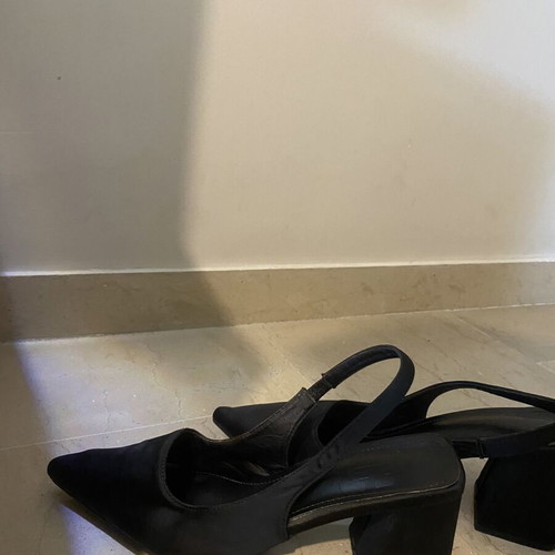 Black Slingback Pointed Heels used, mid-height block heel