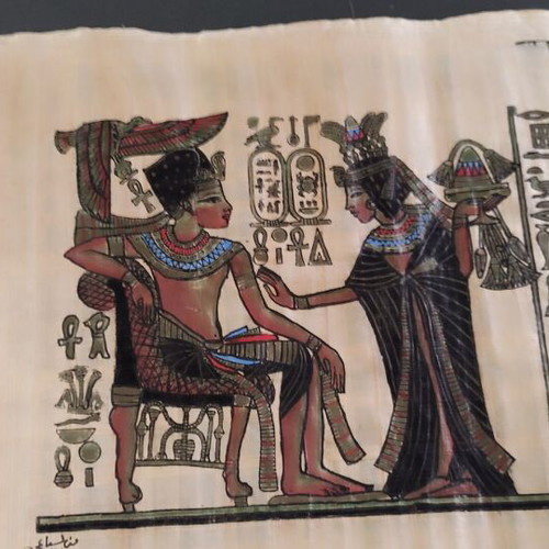 Handmade Egyptian Papyrus Tutankhamun and Ankhesenamun like new