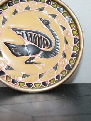 Two vintage decorative plates made of copper and brass with cloisonne enamel like new