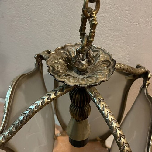 Vintage ceiling pendant light with brass frame 36x25