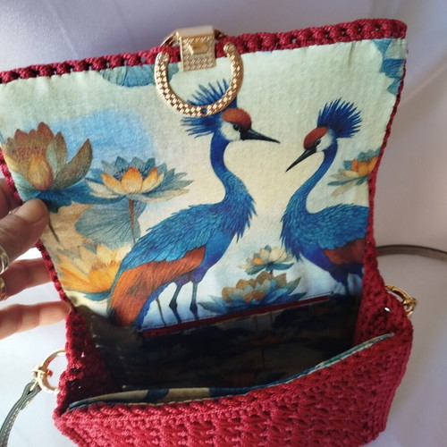 Crossbody bag new, burgundy, knitted with leather strap