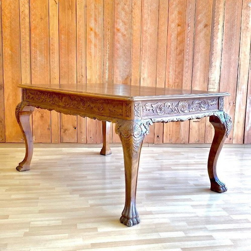 Antique extendable dining table 1960, hand-carved solid wood