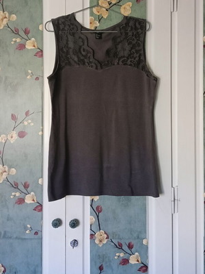 H&M sleeveless blouse in dark gray with lace, like new, size L