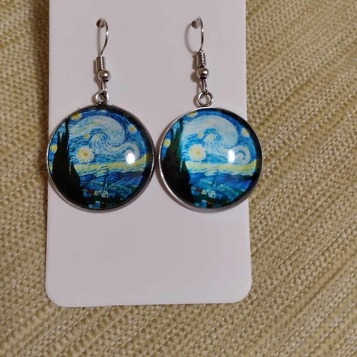 Van Gogh earrings inspired by Starry Night, new, multicolor