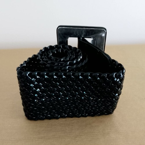 Woven black belt used, 100 cm with large square buckle