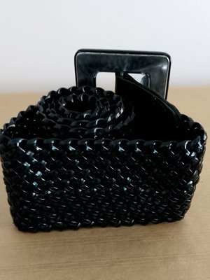 Woven black belt used, 100 cm with large square buckle