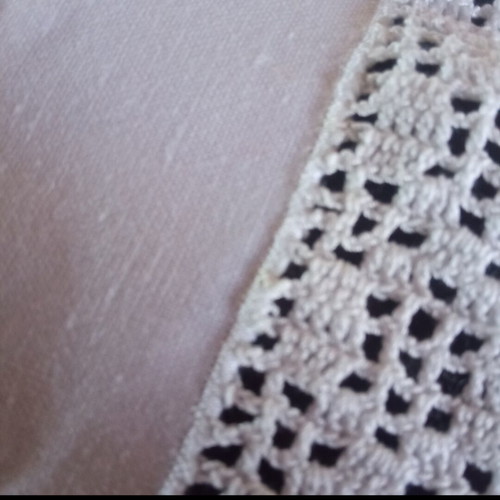 Set of 3 handmade white linen table runners with crocheted cotton lace