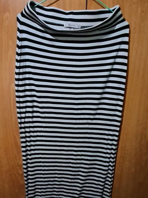 Cotton maxi skirt with horizontal black and white stripes. Size 26 (small)