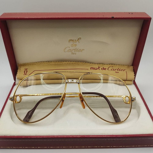 Must De Cartier Gold Santos 22kt Gold Plated glasses used