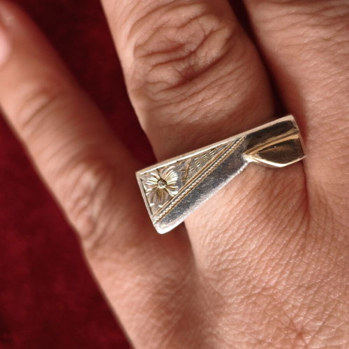 Vintage Geometric Silver Ring 950 Silver & 14K Gold used