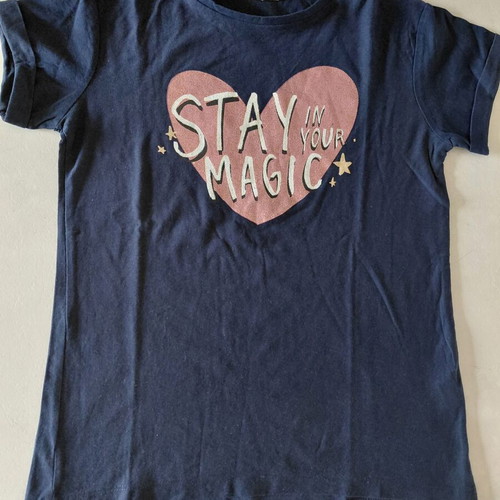 Zara Kids T-shirt with Pink Glitter Heart, Like New, Size 134 cm