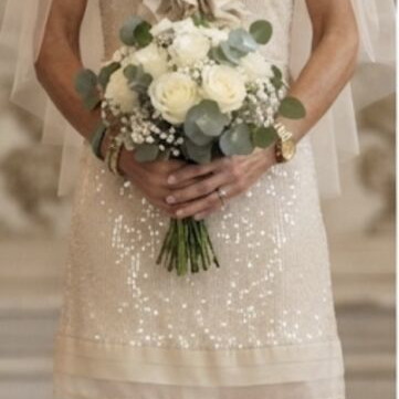 Champagne dress Daniel & Mayer like new, elegant halter neckline