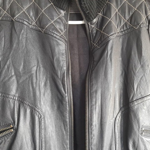 Bomber leather jacket Replay used, black, slim fit