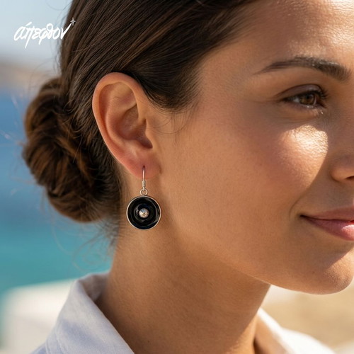 Midnight Orbit Earrings new, black and silver, handmade stainless steel