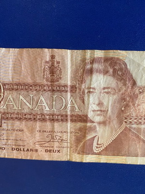 Canadian 2 Dollar Banknote 1986 used, Birds of Canada series