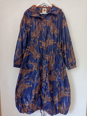 Farm Rio Long Women's Jacket like new, dark blue with leopard print