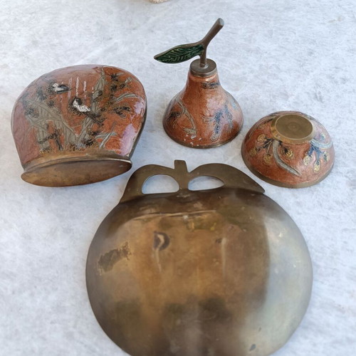 Vintage handmade decorative metal set 80's used, hand-painted