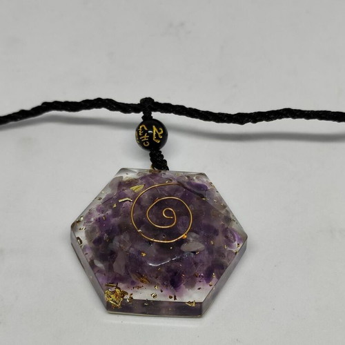 Handmade Orgonite Pendant with Amethyst and Gold Leaf like new