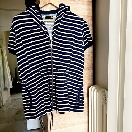 Sugarfree striped short-sleeve jacket white and dark blue like new, size XL