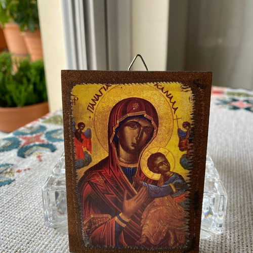 Vintage collectible authentic wooden icon Panagia Kanala like new