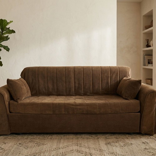 Sofa bed double 200×190 cm used, brown color with 2 cushions