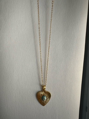 Heart necklace with multicolored stone and adjustable gold stainless steel chain new