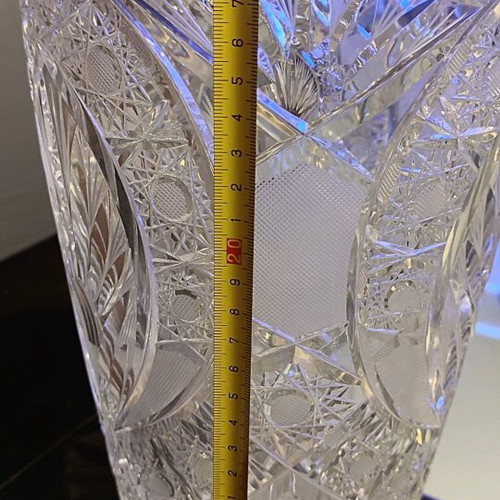 Crystal vase handmade vintage French, engraved with diamond