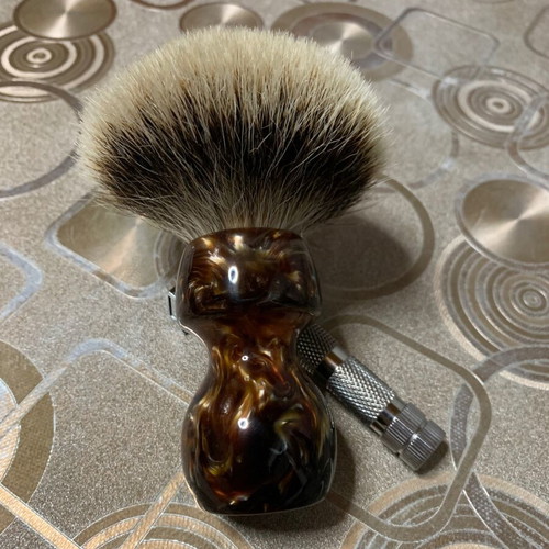 Yaqi caramel 2 band badger shaving brush 26mm knot & DS Cosmesi aggressive safety razor 1.55mm blade gap