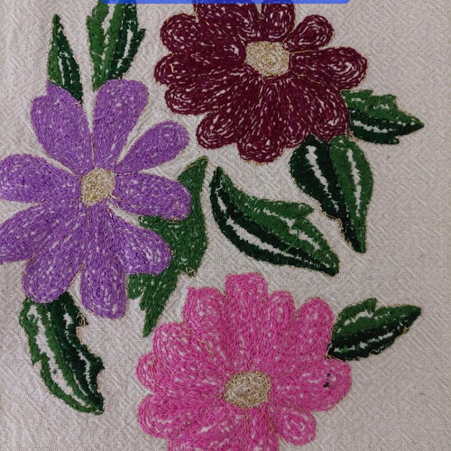 Tablecloth rectangular used 190x140cm vintage embroidered with flower motifs