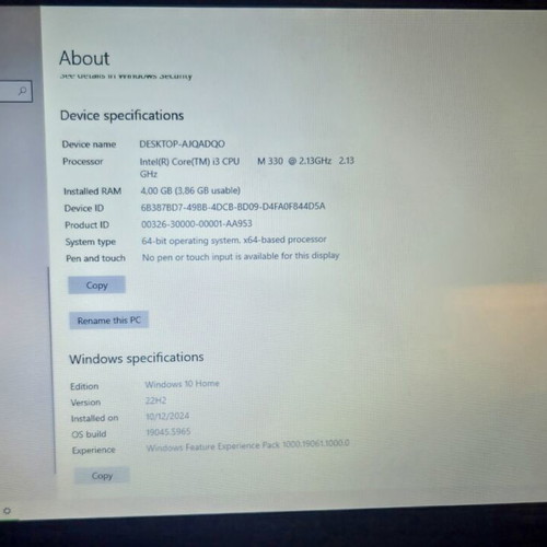 Dell Inspiron i3 laptop 4GB RAM, 256GB SSD, Windows 10 used