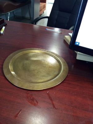Copper plate used 100 years old with engraved Arabic designs 35 cm diameter