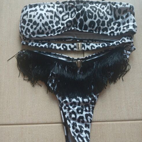 Leopard Print Bikini with Fringe and Removable Straps new
