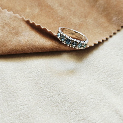 925 silver row ring with blue-green zircon stones