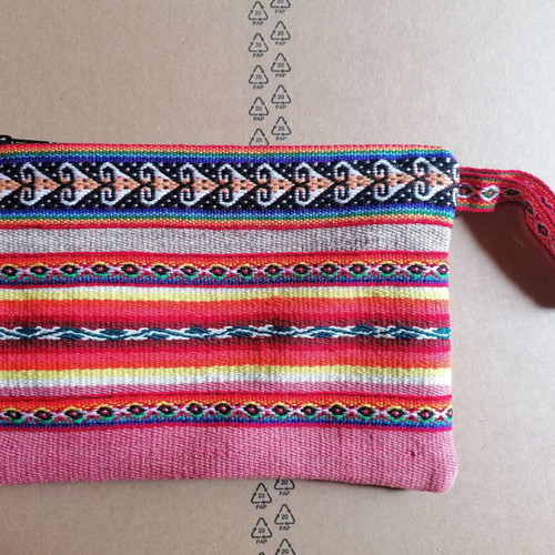 Peruvian woven toiletry bag handmade, new, pink and orange