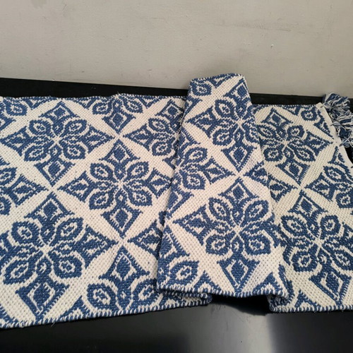 Handmade rug from India like new, blue and white