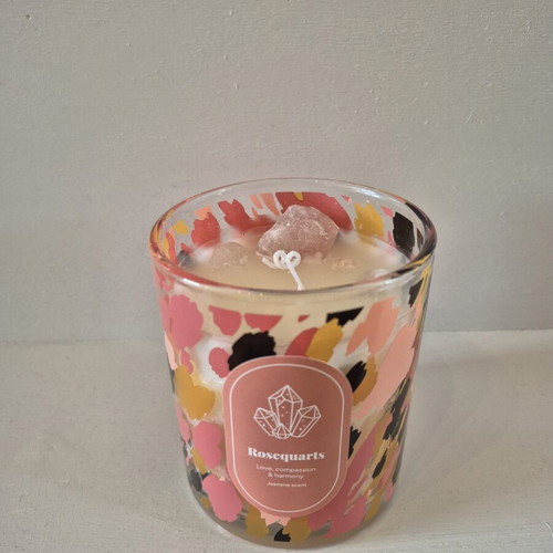 Rose quartz crystal candle with jasmine scent
