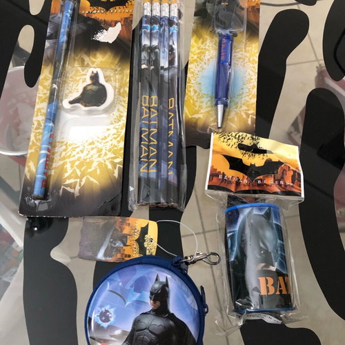 Batman Begins Movie school set with 5 pencils pen sharpener eraser and new coin purse