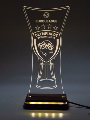 Φωτιστικό LED Ολυμπιακός Eurolegue Cup καινούργιο με ξύλινη βάση και plexiglass