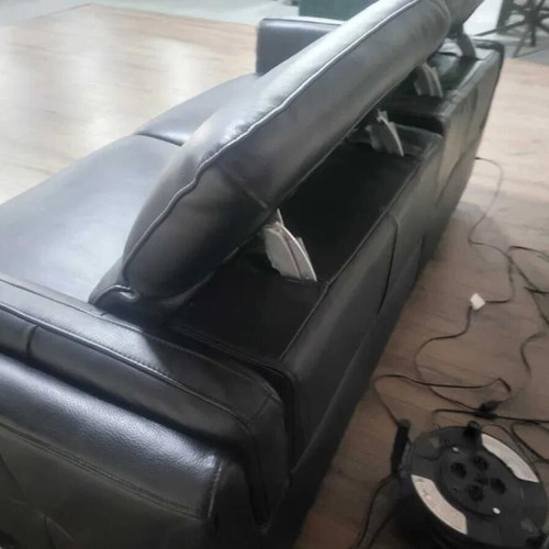 Black leather three-seater sofa with electric relax mechanism Sandro new