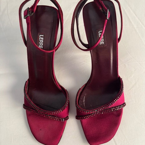 Lerre satin sandals size 39 used, burgundy, 10cm heel