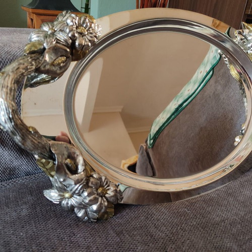 Metal serving platter with lid used, vintage 90s decorative tray