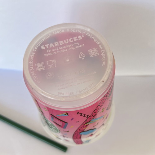 Starbucks Reusable Cold Birthday Cup 473ml like new, retro pink design