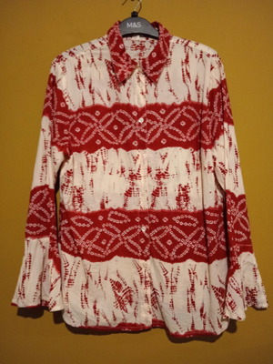 Long-sleeve thin cotton shirt, UK 18, red and cream